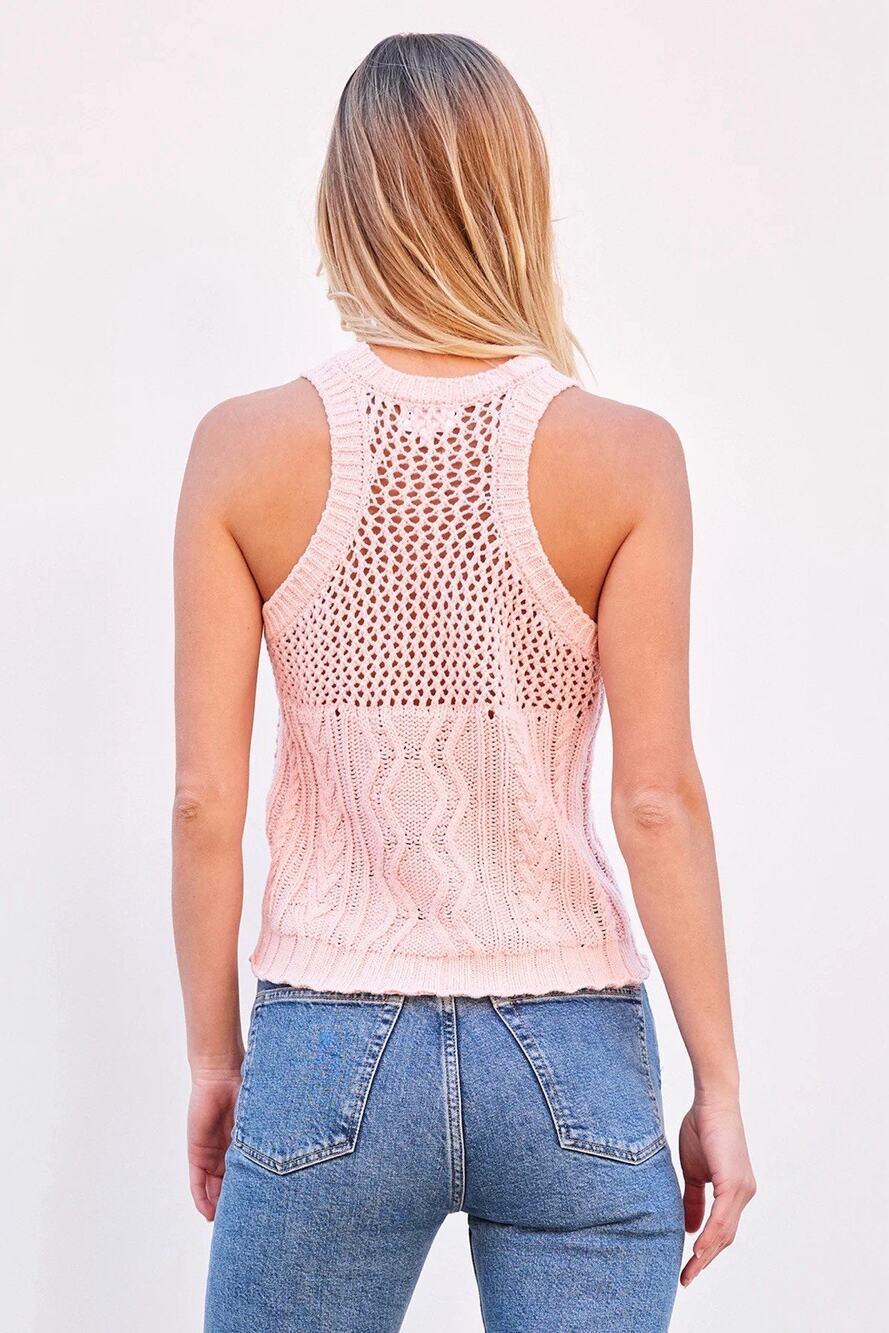 Sundry Candy Pink Racerback Sleeveless Crop Open Knit Tank - Large